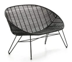 Banc 3 Places Ethnique Osier Tissé Et Pieds Métal Noir 140 Cm