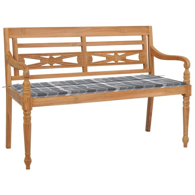 Banc Batavia Avec Coussin à Carreaux Gris 120 Cm Bois De Teck 1 Banc Batavia Avec Coussin à Carreaux Gris 120 Cm Bois De Teck