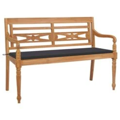 Banc Batavia Avec Coussin Anthracite 150 Cm Bois De Teck Massif