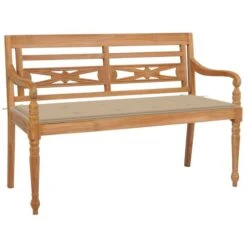 Banc Batavia Avec Coussin Beige 120 Cm Bois De Teck Massif 2