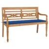 Banc Batavia Avec Coussin Bleu Royal 150 Cm Bois De Teck Massif