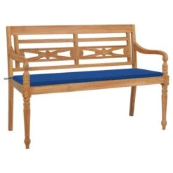 Banc Batavia Avec Coussin Bleu Royal 150 Cm Bois De Teck Massif