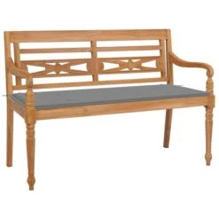 Banc Batavia Avec Coussin Gris 120 Cm Bois De Teck Massif 2