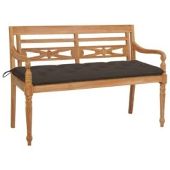 Banc Batavia Avec Coussin Taupe 150 Cm Bois De Teck Massif 3