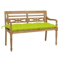 Banc Batavia Avec Coussin Vert Vif 120 Cm Bois De Teck Massif 2