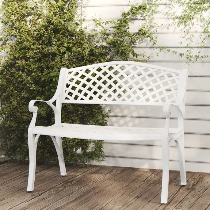 Banc De Jardin 102 Cm Aluminium Coulé Blanc 2 Banc De Jardin 102 Cm Aluminium Coulé Blanc – Image 2