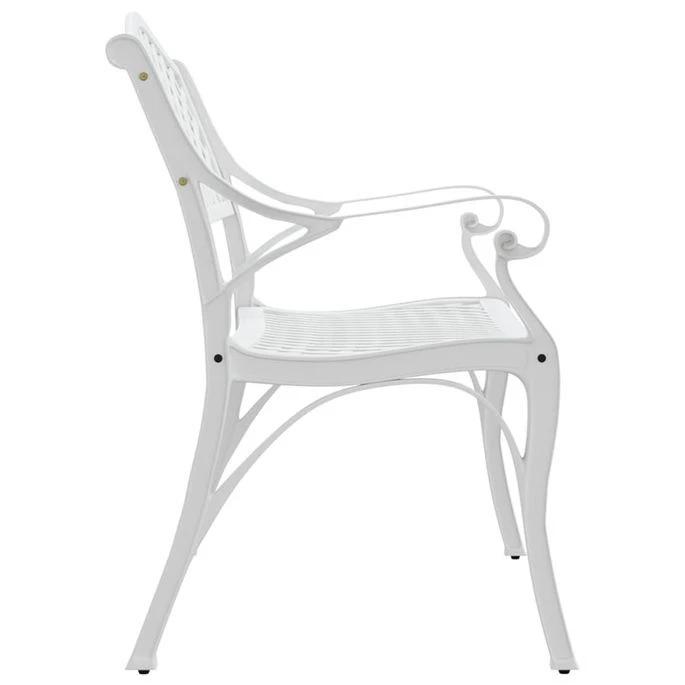Banc De Jardin 102 Cm Aluminium Coulé Blanc 4 Banc De Jardin 102 Cm Aluminium Coulé Blanc – Image 4
