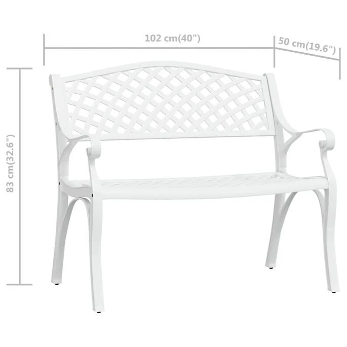 Banc De Jardin 102 Cm Aluminium Coulé Blanc 7 Banc De Jardin 102 Cm Aluminium Coulé Blanc – Image 7