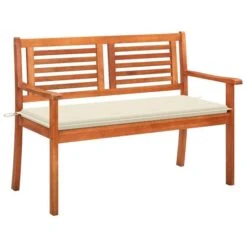 Banc De Jardin 2 Places Avec Coussin 120 Cm Bois D'eucalyptus