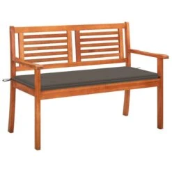 Banc De Jardin 2 Places Avec Coussin 120 Cm Bois D'eucalyptus 6