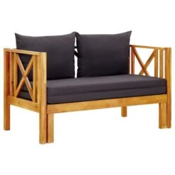 Banc De Jardin 2 Places Et Coussins 122 Cm Bois D'acacia Massif 2