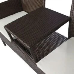 Banc De Jardin 2 Places Résine Tressée Marron Et Coussins Blanc Kim -Esprit Plein Air banc de jardin 2 places resine tressee marron et coussins blanc kim 3666722579162 259303