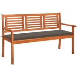 Banc De Jardin 3 Places Avec Coussin 150 Cm Bois D'eucalyptus 17