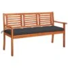 Banc De Jardin 3 Places Avec Coussin 150 Cm Bois D'eucalyptus 22