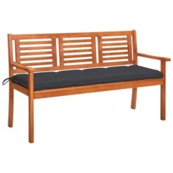 Banc De Jardin 3 Places Avec Coussin 150 Cm Bois D'eucalyptus 22