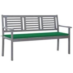 Banc De Jardin 3 Places Avec Coussin 150 Cm Gris Eucalyptus 3