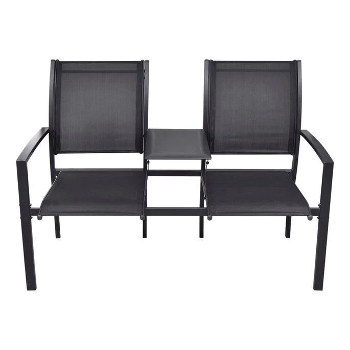 Banc De Jardin à 2 Places 131 Cm Acier Et Textilène Noir 3 Banc De Jardin à 2 Places 131 Cm Acier Et Textilène Noir – Image 3