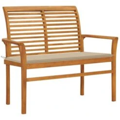 Banc De Jardin Avec Coussin Beige 112 Cm Bois De Teck Massif 2