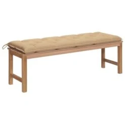 Banc De Jardin Avec Coussin Beige 150 Cm Bois De Teck Massif 4