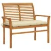 Banc De Jardin Avec Coussin Blanc Crème 112 Cm Bois De Teck