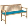 Banc De Jardin Avec Coussin Bleu 150 Cm Bois De Teck Massif 4
