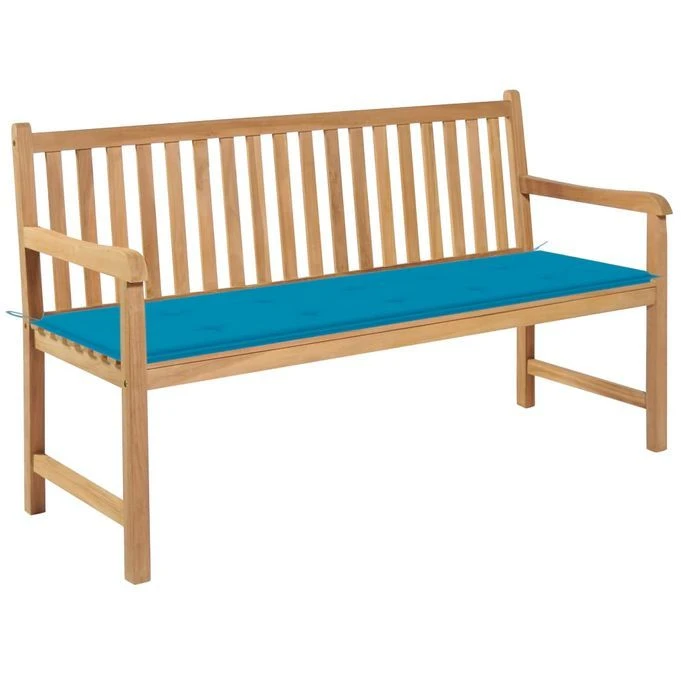 Banc De Jardin Avec Coussin Bleu 150 Cm Bois De Teck Massif 4 1 Banc De Jardin Avec Coussin Bleu 150 Cm Bois De Teck Massif 4