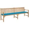 Banc De Jardin Avec Coussin Bleu 240 Cm Bois De Teck Massif