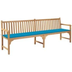Banc De Jardin Avec Coussin Bleu 240 Cm Bois De Teck Massif
