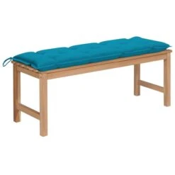 Banc De Jardin Avec Coussin Bleu Clair 120 Cm Bois De Teck 2