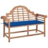 Banc De Jardin Avec Coussin Bleu Royal 120 Cm Bois De Teck