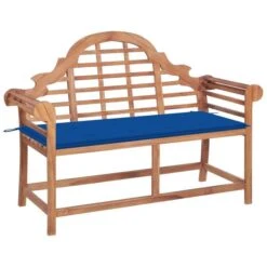 Banc De Jardin Avec Coussin Bleu Royal 120 Cm Bois De Teck