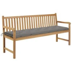 Banc De Jardin Avec Coussin Gris 175 Cm Bois De Teck Massif 2