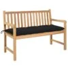 Banc De Jardin Avec Coussin Noir 120 Cm Bois De Teck Massif 6