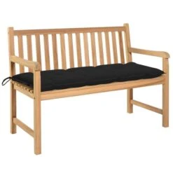 Banc De Jardin Avec Coussin Noir 120 Cm Bois De Teck Massif 6