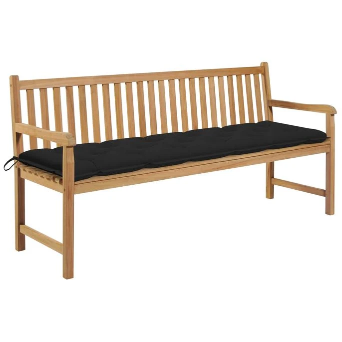 Banc De Jardin Avec Coussin Noir 175 Cm Bois De Teck Massif 1 Banc De Jardin Avec Coussin Noir 175 Cm Bois De Teck Massif