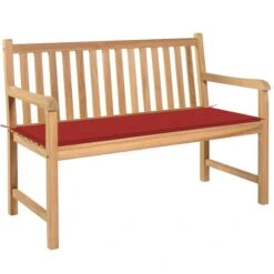 Banc De Jardin Avec Coussin Rouge 120 Cm Bois De Teck Massif 5