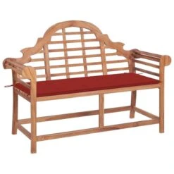 Banc De Jardin Avec Coussin Rouge 120 Cm Bois De Teck Massif 3