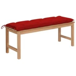 Banc De Jardin Avec Coussin Rouge 120 Cm Bois De Teck Massif 2