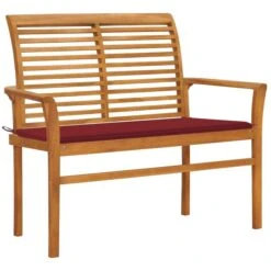 Banc De Jardin Avec Coussin Rouge Bordeaux 112 Cm Teck Massif