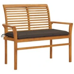 Banc De Jardin Avec Coussin Taupe 112 Cm Bois De Teck Massif