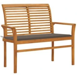 Banc De Jardin Avec Coussin Taupe 112 Cm Bois De Teck Massif 2