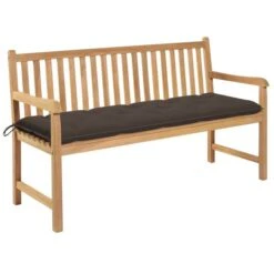 Banc De Jardin Avec Coussin Taupe 150 Cm Bois De Teck Massif 2