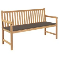 Banc De Jardin Avec Coussin Taupe 150 Cm Bois De Teck Massif