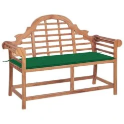 Banc De Jardin Avec Coussin Vert 120 Cm Bois De Teck Massif