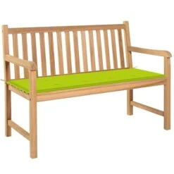 Banc De Jardin Avec Coussin Vert Vif 120 Cm Bois De Teck Massif 2