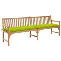 Banc De Jardin Avec Coussin Vert Vif 240 Cm Bois De Teck Massif 2