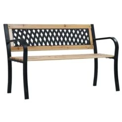 Banc De Jardin Bois Massif Clair Et Métal Noir Delta 120 Cm