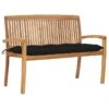 Banc De Jardin Empilable Et Coussin 128,5cm Bois De Teck Massif 12