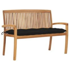 Banc De Jardin Empilable Et Coussin 128,5cm Bois De Teck Massif 12