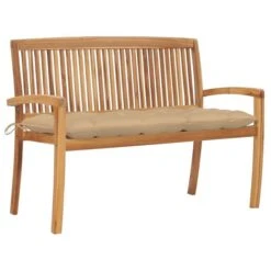 Banc De Jardin Empilable Et Coussin 128,5cm Bois De Teck Massif 8